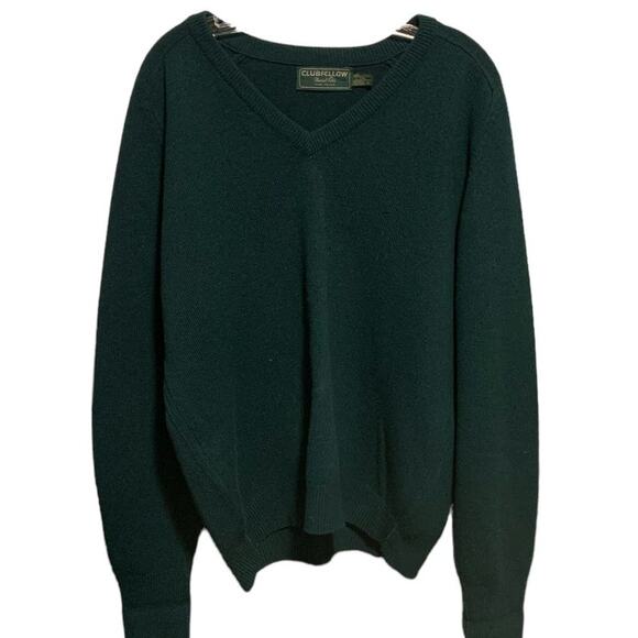 Men's CLUBFELLOW Marshall Fields Size XL Lambswool V-Neck Sweater Green Classic - Picture 1 of 7
